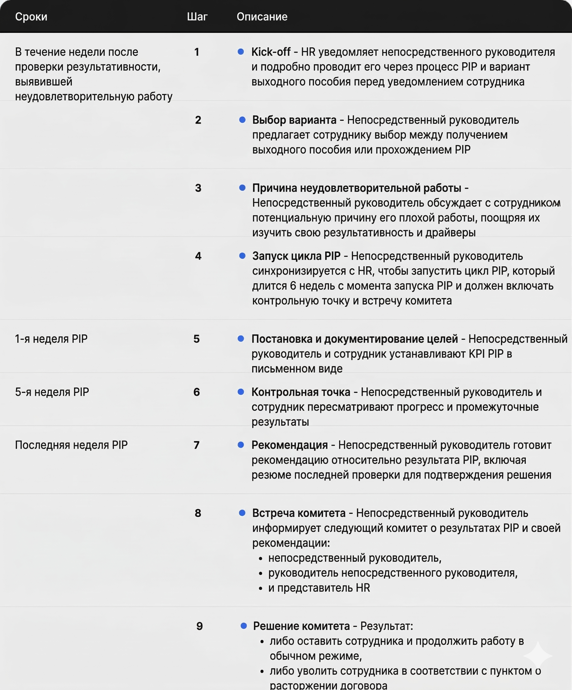 Пример Performance Improvement Plan